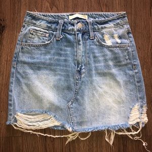Light Wash Distressed Denim Skirt